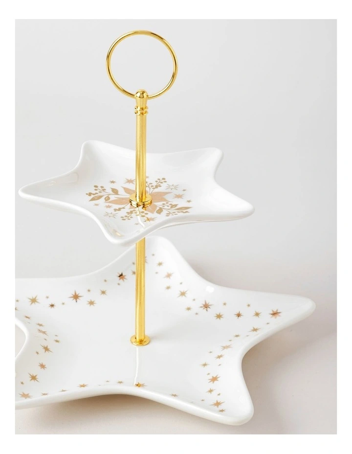 Celestial Luxe Shimmer 2 Tier Cake Stand in White/Gold image 2