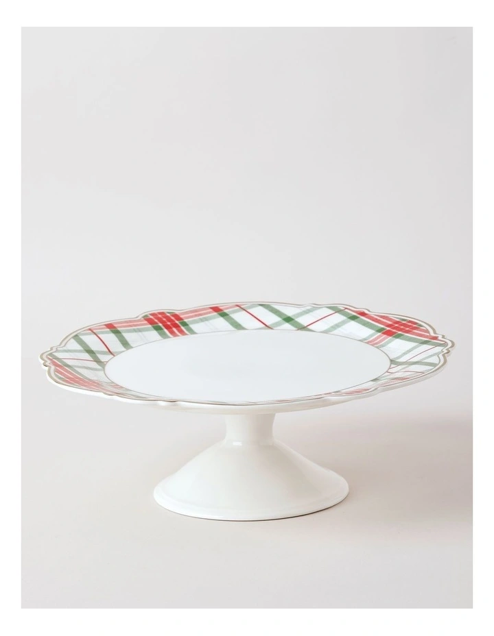 Christmas Tartan Footed Cake Stand in Multi image 1