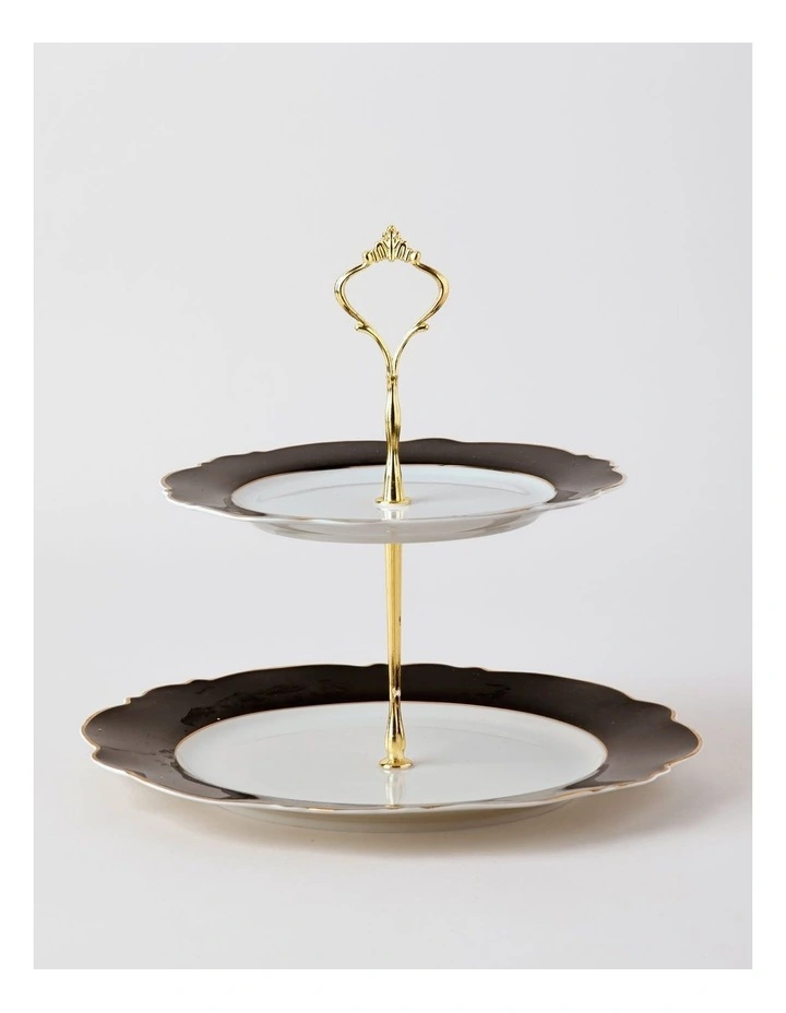 Raven 2-Tier Cake Stand in Black/Gold image 1