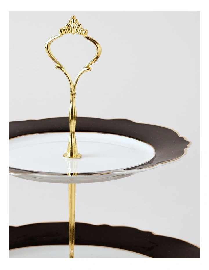Raven 2-Tier Cake Stand in Black/Gold image 2