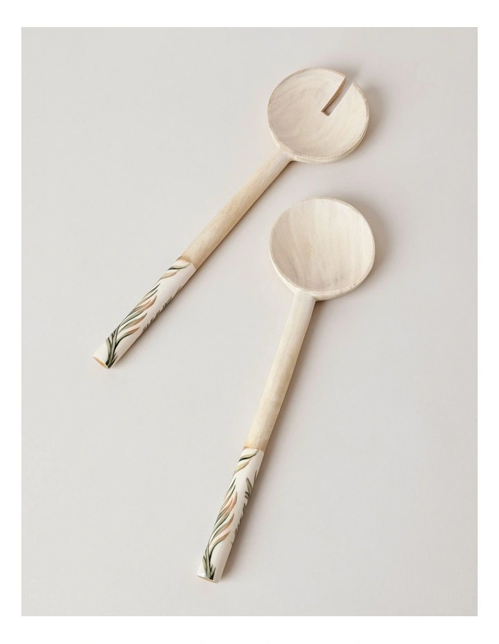 Fuse Wood & Enamel Salad Servers in Natural/White image 1