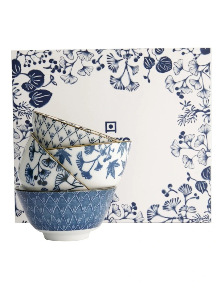 Flora Japonica Mixed Rice Bowl 12cm 4 Piece in Blue image 1