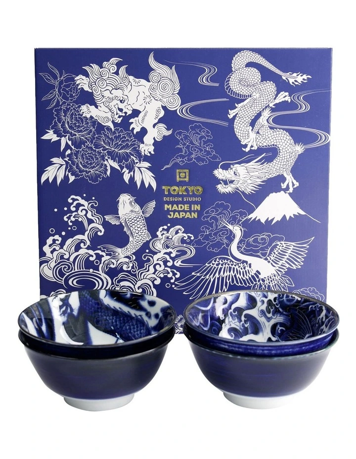 Japonism Mixed Bowl Giftset 4 Piece 14cm in Blue image 1