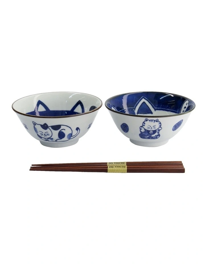 Kawaii Neko Bowl With Chopsticks 2 Piece in Multi image 4