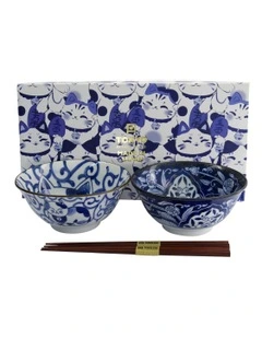 Kawaii Neko Bowl With Chopsticks 2 Piece in Multi