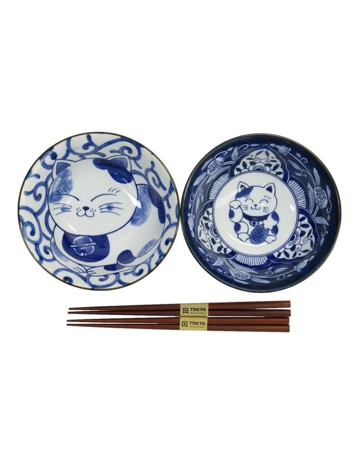 Kawaii Neko Bowl With Chopsticks 2 Piece in Multi image 2