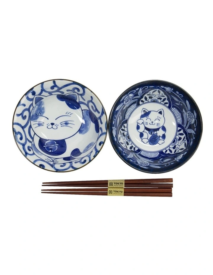Kawaii Neko Bowl With Chopsticks 2 Piece in Multi image 3