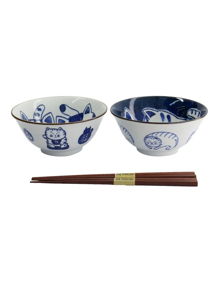Kawaii Neko Bowl With Chopsticks 2 Piece in Multi image 2