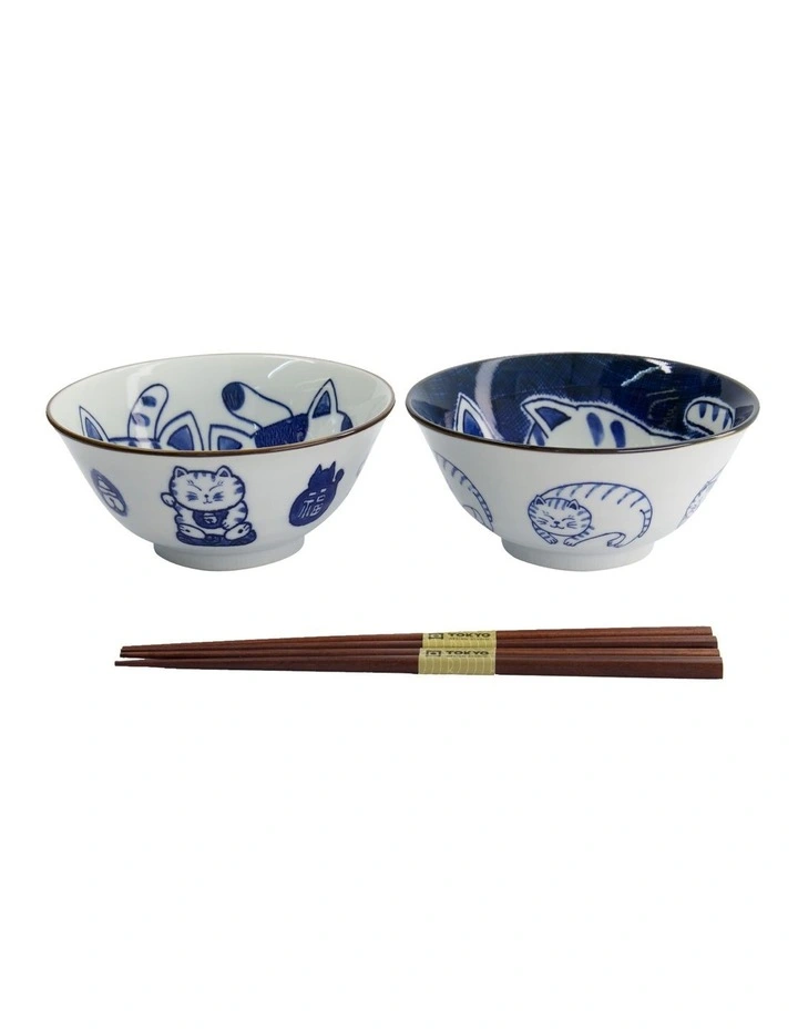 Kawaii Neko Bowl With Chopsticks 2 Piece in Multi image 4
