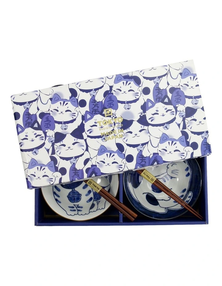 Kawaii Neko Bowl With Chopsticks 2 Piece in Multi image 6