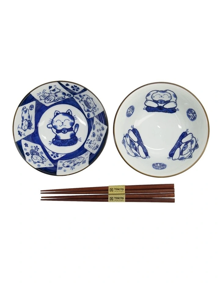 Kawaii Neko Bowl With Chopsticks 2 Piece in Multi image 3