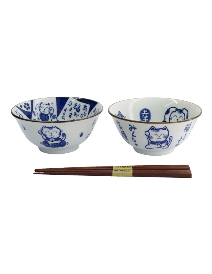 Kawaii Neko Bowl With Chopsticks 2 Piece in Multi image 4