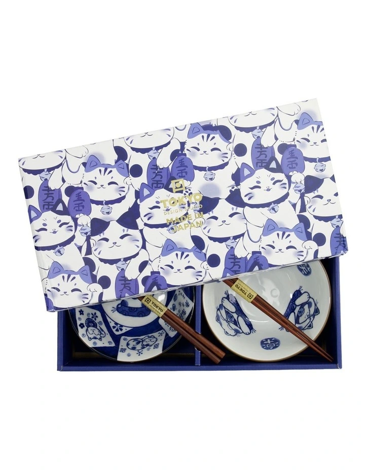 Kawaii Neko Bowl With Chopsticks 2 Piece in Multi image 6
