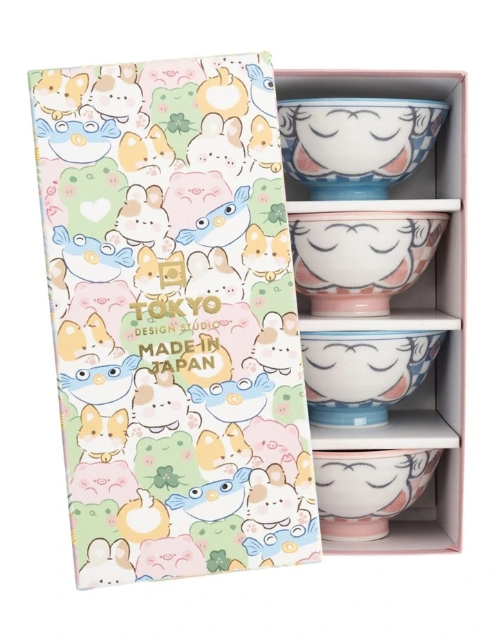 Kawaii Neko Cat Set of 4 Bowls 11x6cm Gift Boxed White image 1