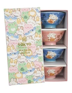 Kawaii Neko Cat Bowls 11x6cm Set of 4 Gift Boxed Assorted