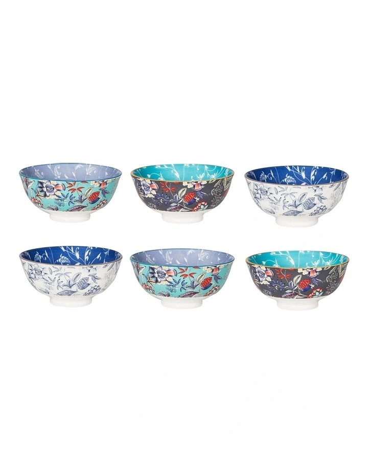 Floral Porcelain Chintz Rice Bowls Set Of 6 in Multi image 1