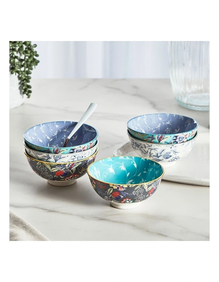 Floral Porcelain Chintz Rice Bowls Set Of 6 in Multi image 2