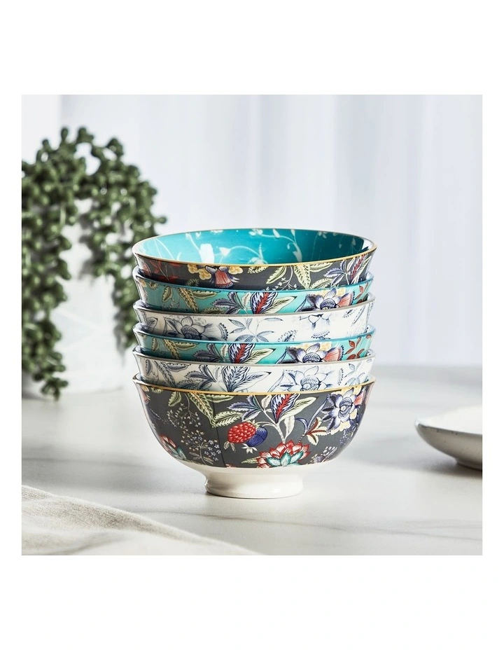 Floral Porcelain Chintz Rice Bowls Set Of 6 in Multi image 4