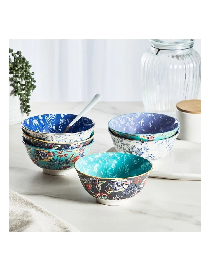 Floral Porcelain Chintz Soup Bowls Set Of 6 in Multi image 2