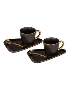 Asteria Black Espresso Cup & Saucer - 2 pack