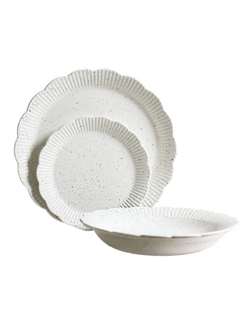 Petal 12 Piece Dinner Set in Speckled White