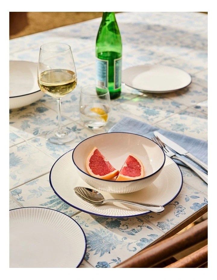 Cafe Blue Coupe 12 Piece Dinner Set Gift Boxed in White/Blue image 3