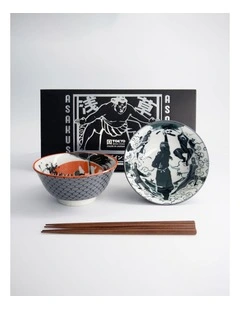 Asakusa Tayo Bowl 2pc With Chopsticks Samurai Gift Boxed