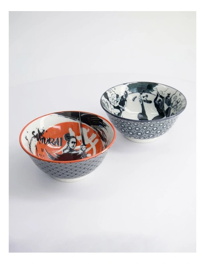 Asakusa Tayo Bowl 2pc With Chopsticks Samurai Gift Boxed image 2