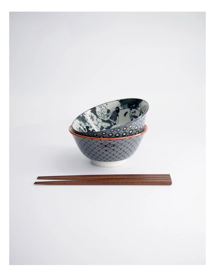 Asakusa Tayo Bowl 2pc With Chopsticks Samurai Gift Boxed image 4