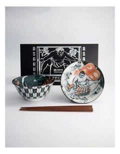 Asakusa Tayo Bowl 2pc With Chopsticks Kabuki Gift Boxed