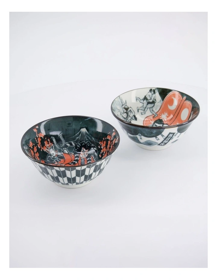 Asakusa Tayo Bowl 2pc With Chopsticks Kabuki Gift Boxed image 2