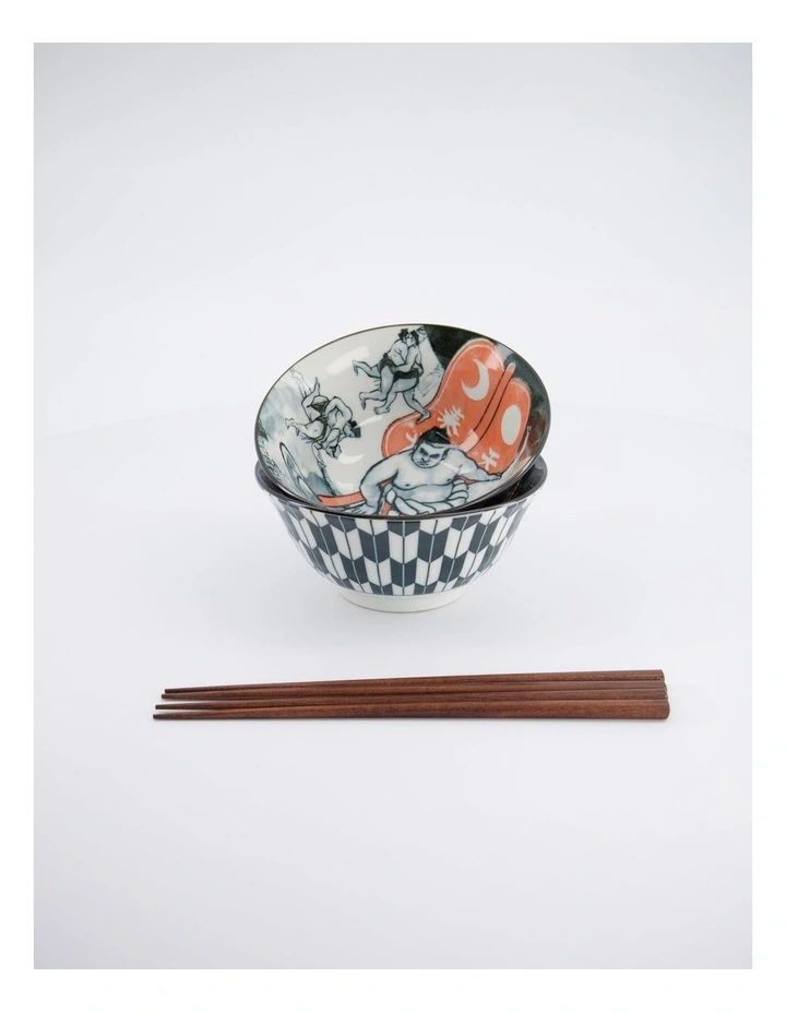 Asakusa Tayo Bowl 2pc With Chopsticks Kabuki Gift Boxed image 4