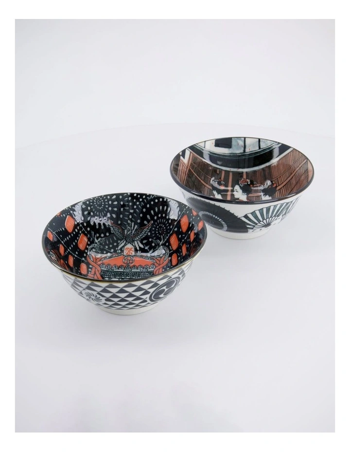 Asakusa Tayo Bowl 2pc With Chopsticks Geisha Gift Boxed image 2