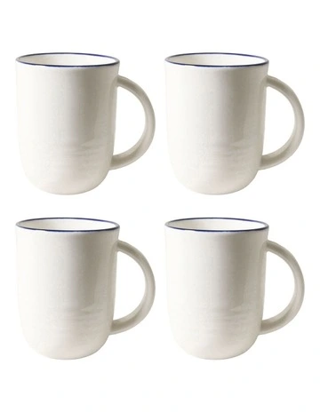 Hampton Set 4 Mugs in White/Blue