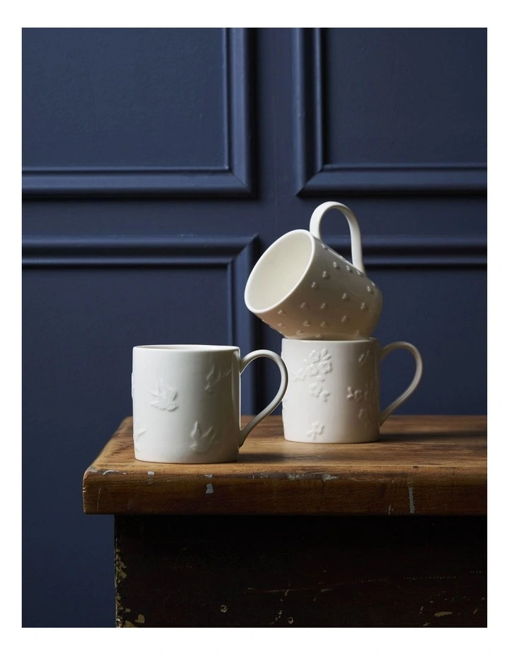 Motif Embossed Mug 350ml Set of 4 in White image 2