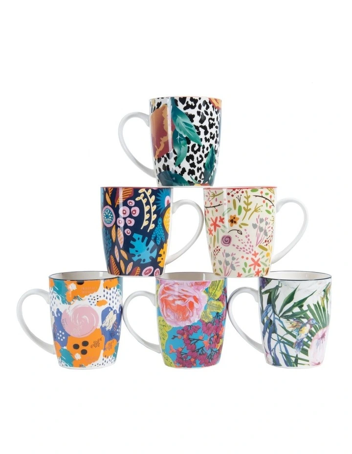Floral Ceramic Coffee Mugs Set Of 6 in Multi image 1