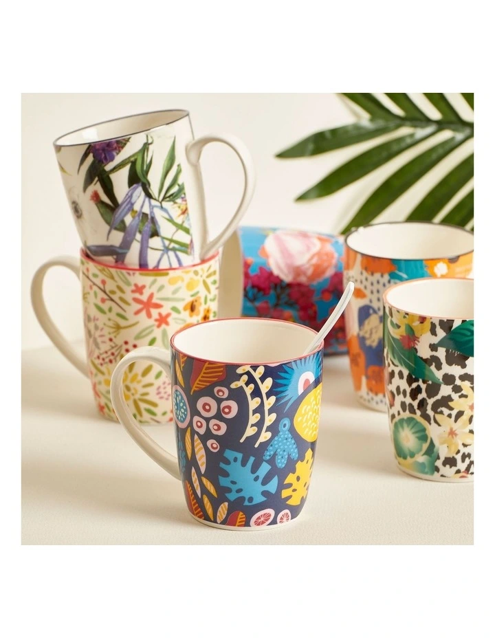 Floral Ceramic Coffee Mugs Set Of 6 in Multi image 2