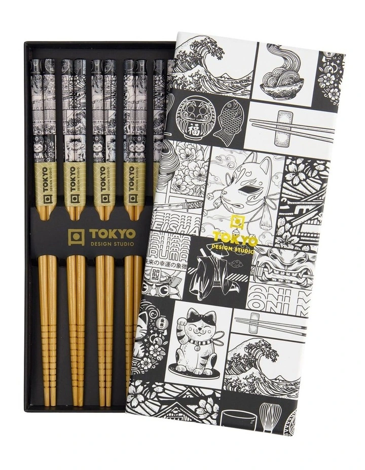 Tokyo Fan Chopstick Giftset 5 Piece in Black image 1
