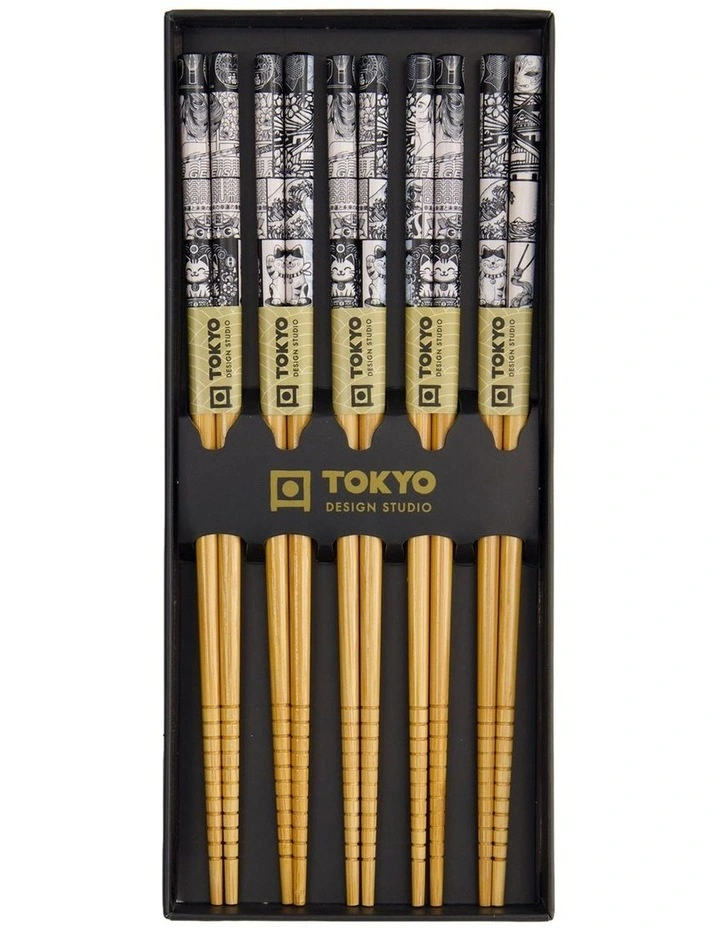 Tokyo Fan Chopstick Giftset 5 Piece in Black image 2