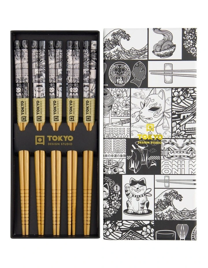 Tokyo Fan Chopstick Giftset 5 Piece in Black image 3