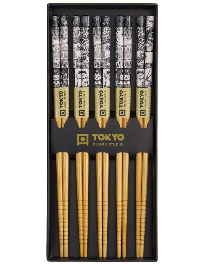 Tokyo Fan Chopstick Giftset 5 Piece in Black image 5