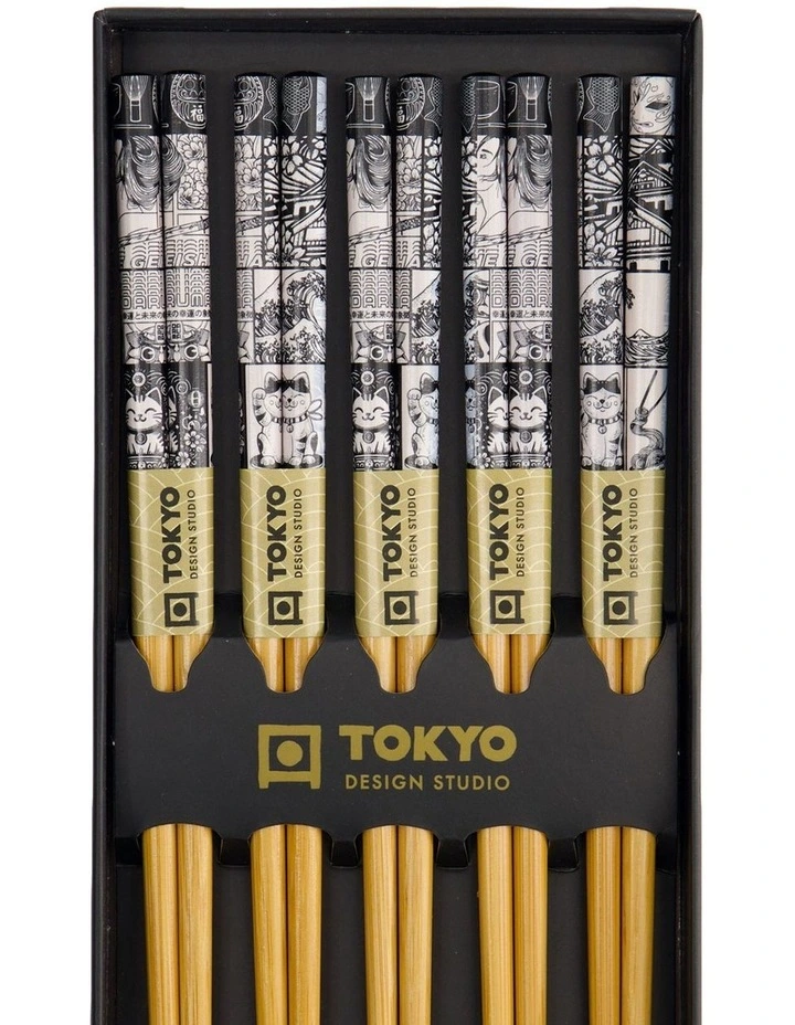 Tokyo Fan Chopstick Giftset 5 Piece in Black image 6