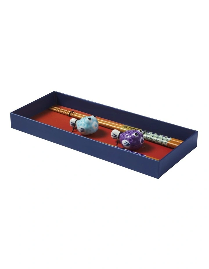 Chopstick Blow Fish Chopsticks with Rest 4pc Gift Boxed Assorted image 2