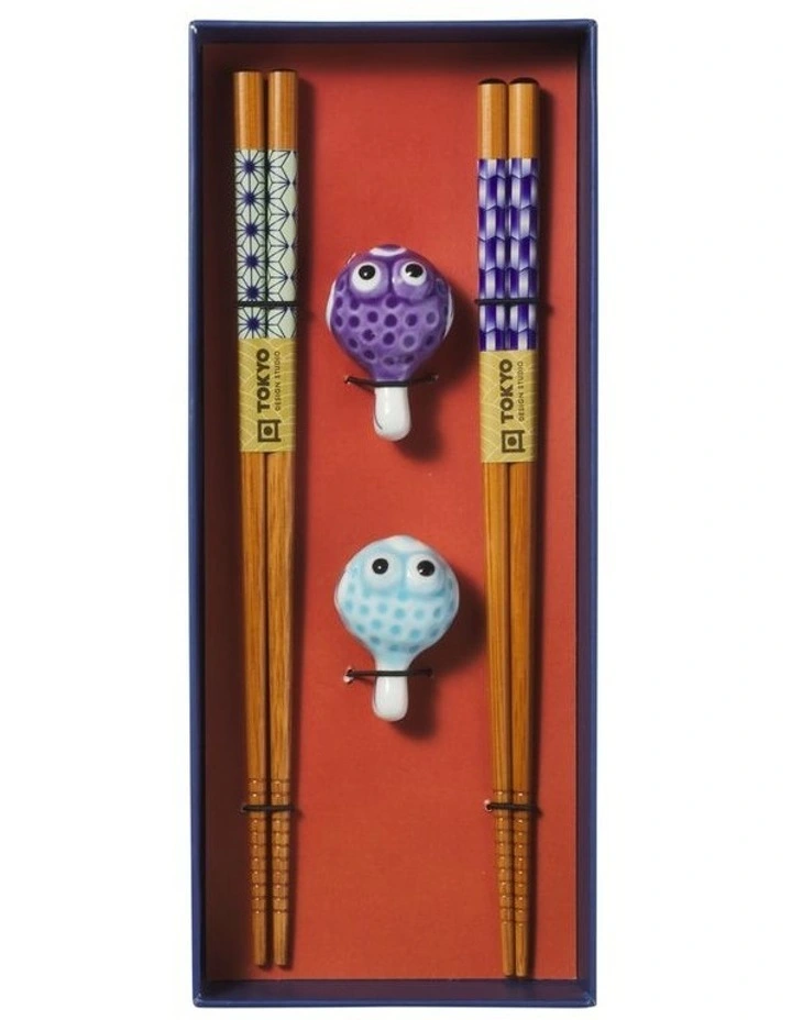 Chopstick Blow Fish Chopsticks with Rest 4pc Gift Boxed Assorted image 3