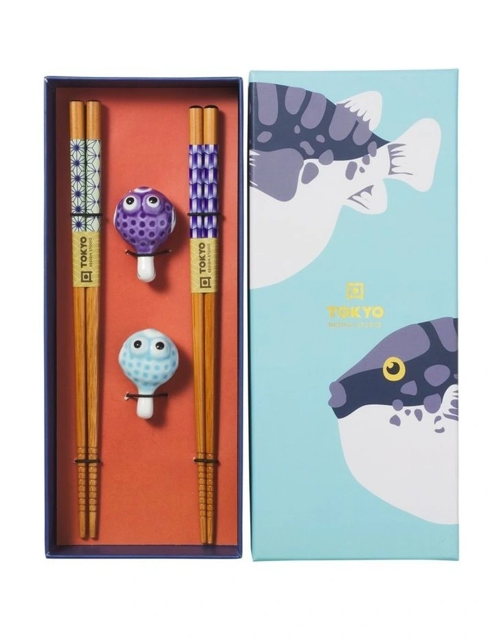 Chopstick Blow Fish Chopsticks with Rest 4pc Gift Boxed Assorted image 5