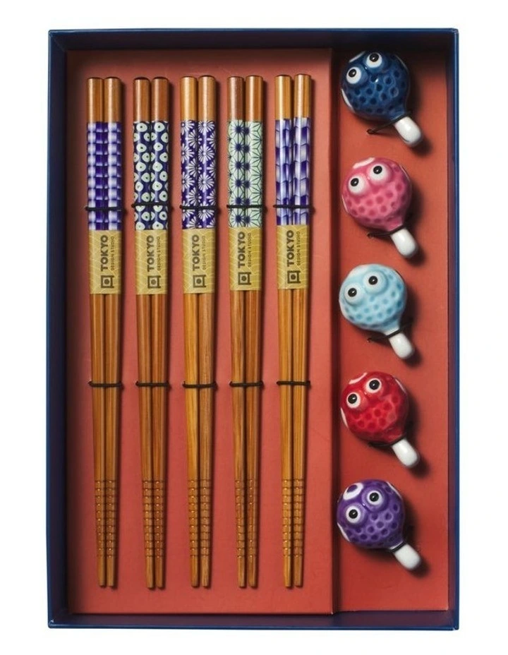 Chopstick Blow Fish Chopsticks with Rest 10pc Gift Boxed Assorted image 3