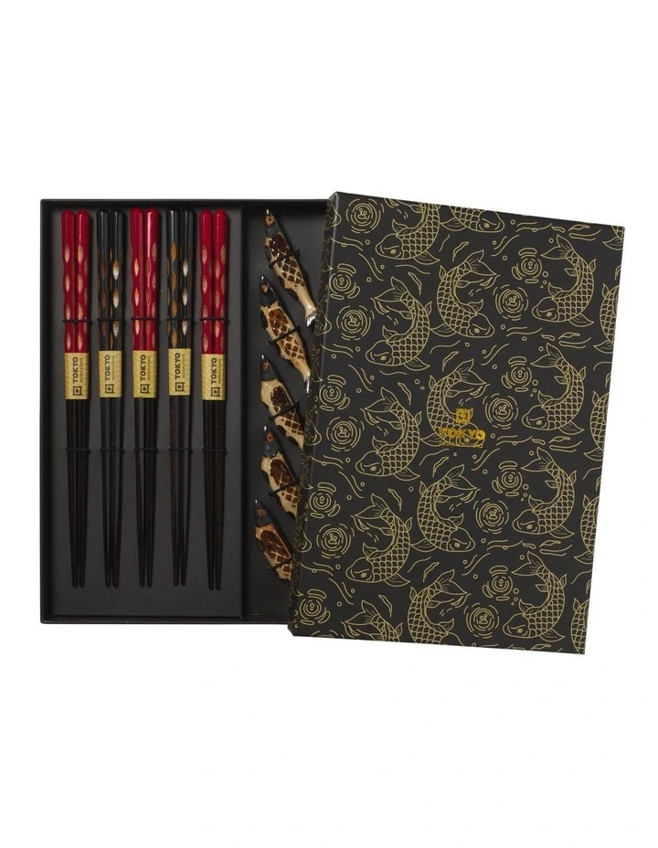 Chopstick Sardine Chopsticks with Rest 10pc Gift Boxed Assorted image 1