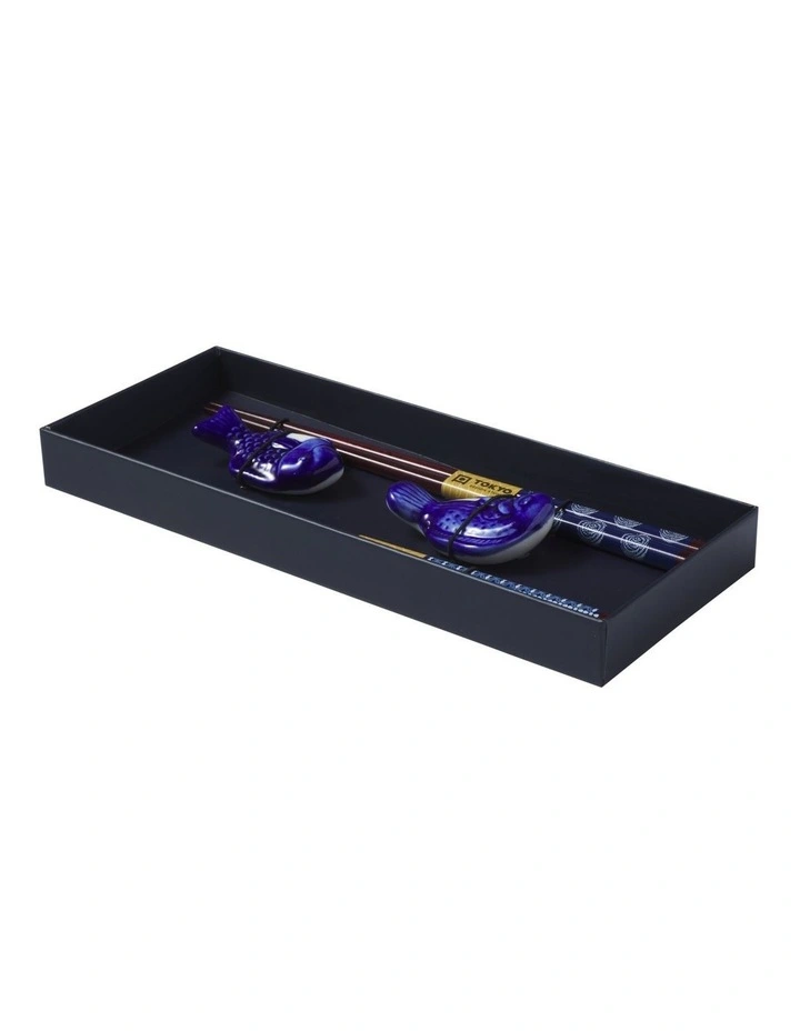 Chopstick Blue Fish Chopsticks with Rest 4pc Gift Boxed Assorted image 2