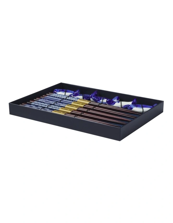 Chopstick Blue Fish Chopsticks with Rest 10pc Gift Boxed Assorted image 2