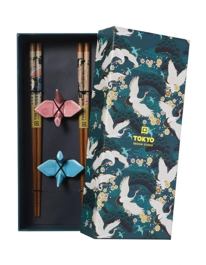 Chopstick Crane Chopsticks with Rest 4pc Gift Boxed Assorted image 1